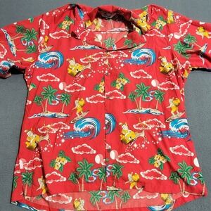 ALvish Enjoy Life Christmas Surfing Santa Hawaiian Red Button-Up Shirt